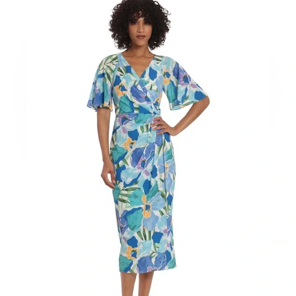 Maggy London Malina Floral Wrap Midi Dress - Size 2 - NWOT - Picture 1 of 7